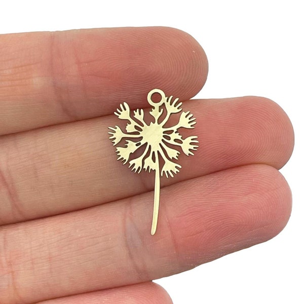 Raw Brass Dandelion Charm, Dandelion Flower Earring Charms, Flower Pendant, Brass Findings, Jewelry Making Supplies, Laser Cut Charm RW-2239