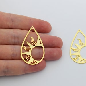 Gold Plated Drop Sun Earring Charm, Gold Sun Charm, Geometric Sun Charm, Laser Cut Jewelry Making Supplies Findings GLD-1086