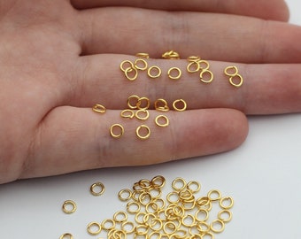 100 Pcs 4x0.7 mm 24K Shiny Gold Plated Jump Rings, Open Jump Rings, Bracelet Connectors, Jewelry Making Supplies, Gold Plated Findings