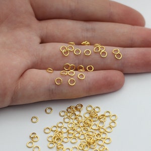 100 Pcs 4x0.7 mm 24K Shiny Gold Plated Jump Rings, Open Jump Rings, Bracelet Connectors, Jewelry Making Supplies, Gold Plated Findings