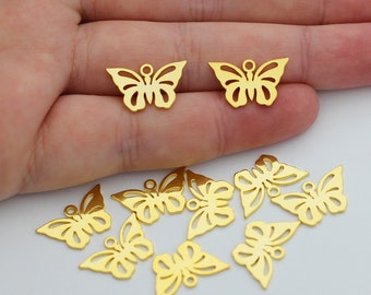 24K Real Gold Plated Tiny Butterfly Charm, Butterfly Pendant, Laser Cut Butterfly Necklace Charm, Laser Cut Jewelry Supplies GLD-1270