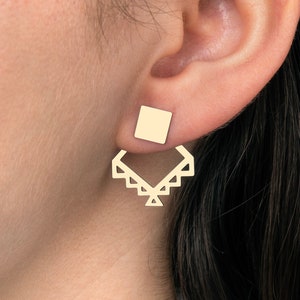 6x Brass Square Earrings, Geometric Stud Earrings, Geometric Earrings, Brass Stud Earrings, Laser Cut Jewelry Findings RW-1705