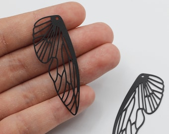 Black Wing Charm, Butterfly Wing Charm, Earring Components, Jewelry Making Supplies, Dragonfly Charm, Laser Cut Earring Charms P-1743