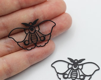 Black Butterfly Charm, Moth Charm, Lunar Moth Charm Pendant, Black Earring Charms, Laser Cut Jewelry Making Supplies P-1312