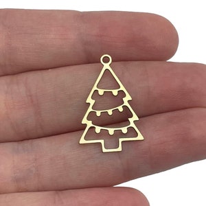 Christmas Tree Brass Charm, Tree Charms, Christmas Raw Brass Jewelry Findings, DIY Necklace Earring Charms, Jewelry Making Supplies RW-2097