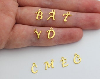 24K Shiny Gold Plated Personalized Initial Charm, Italic Letter Charm Minimalist Alphabet Letter Charm, Monogram Charm Add On Charm small