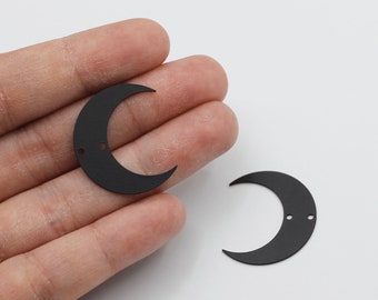 Connecteur lunaire 23 x 27 mm plaqué noir, breloque croissant de lune, connecteur croissant de lune, fournitures pour fabrication de bijoux découpées au laser P-1980