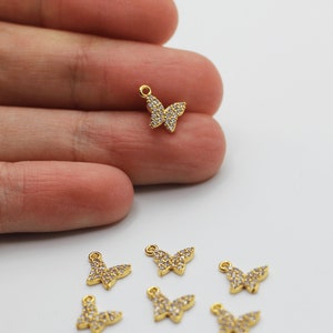 8x9mm 24K Shiny Gold Butterfly Charm, CZ Micro Pave Butterfly Beads, Zirconia Beads, Pave Beads, Gold Plated Jewelry Supplies CZ-1010