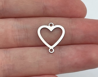 10 breloques coeur en acier inoxydable, boucle d'oreille laser minimaliste en acier, connecteurs de boucle d'oreille en acier, accessoires de fabrication de bijoux STL-3866