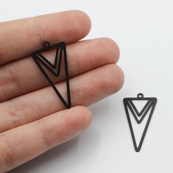 Black Plated Triangle Charm, Triangle Connector, Geometric Earring Charm, Laser Cut Earring Charms, Steel Jewelry Making Supplies P-1803