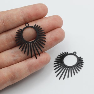 Black Plated Sun Charm, Stainless Steel Earring Connectors Charms, Sunshine Charm, Round Charm, Laser Cut Jewelry Making Supplies P-1851