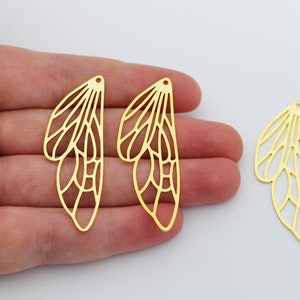 24k Gold Plated Dragonfly Wing Charm, Geometric Wing Pendants, DIY Dragonfly Wing Earrings Brooch, Laser Cut Jewelry Components GLD-2238