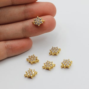 9x11mm 24K Shiny Gold Flower Bracelet Charm, CZ Micro Pave Flower Charm, Zirconia Charms, Pave Flower Charm, Gold Plated Findings CZ-1004