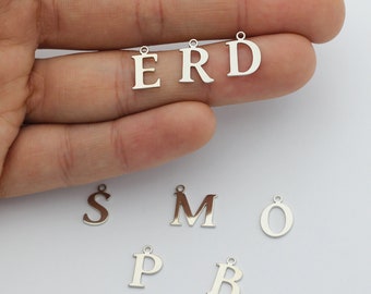 Rhodium Plated Personalized Initial Charm, Letter Charm Minimalist Alphabet Letter Charm, Monogram Charm Add On Charm, Silver Letter Bead