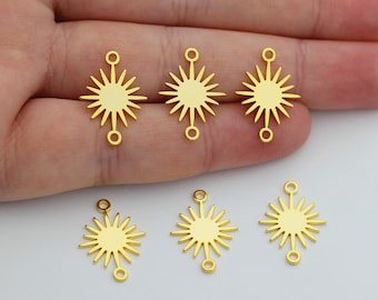 14x19mm 24k Gold Plated Earring Connector, Sun Connector, Sun Charm, 2 Hole Connector, Gold Connectors for Jewelry Making GLD-1428