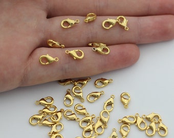 25 Gold Plated Lobster Clasps, 20mm (3/4") Long, Brass Findings, No Nickel Or Lead