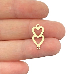 Brass Heart Link Connectors, Brass Heart Charm with 2 Loops, Brass Earring Connectors, Laser Cut Jewelry Supplies, Link Connectors  RW-2206