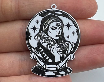 Colored Stainless Steel Tarot Witch Charm, Magic Ball Charm, Witch Pendant, Mystical Witchcraft Witchy Charms, Jewelry Supplies PTD-1048
