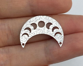 2pcs Hammered Stainless Steel Crescent Moon Phases Charm, Moon Phases Pendant, 2 Holes Moon Connector, Earring Charms Steel Supplies HS-3396