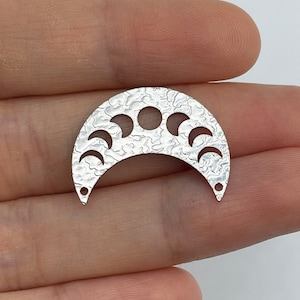 2pcs Hammered Stainless Steel Crescent Moon Phases Charm, Moon Phases Pendant, 2 Holes Moon Connector, Earring Charms Steel Supplies HS-3396