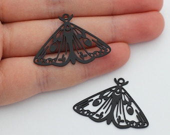 Black Plated Moth Charm, Butterfly Charm, Black Plated Halloween Charms, Steel Earring Findings, Laser Cut Jewelry Supplies P-1288
