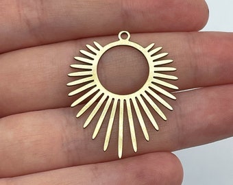 Raw Brass Sun Charm, Brass Earring Connectors Charms, Sunshine Charm, Brass Round Charm, Laser Cut Brass Jewelry Making Supplies RW-1851