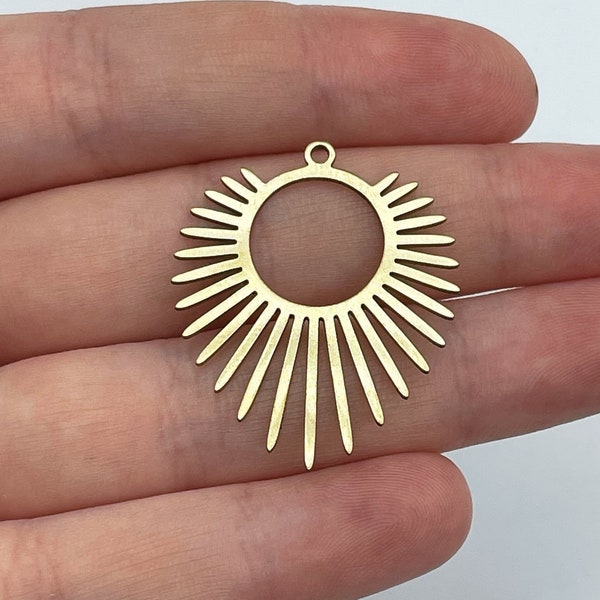 Raw Brass Sun Charm, Brass Earring Connectors Charms, Sunshine Charm, Brass Round Charm, Laser Cut Brass Jewelry Making Supplies RW-1851