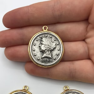 Złota i srebrna moneta wisiorek z głową Wolności Morgan Dollar Eagle, Stany Zjednoczone 1881 Moneta MD-1018