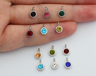 Encantos de piedra de nacimiento chapados en rodio, encanto de collar de piedra de nacimiento en tono plateado, colgante de pendiente de piedra preciosa de cristal, colgantes de gota de piedra de nacimiento