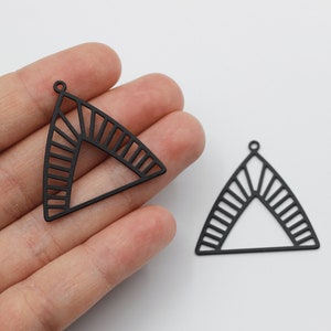 Black Plated Geometric Triangle Charm, Steel Connectors, Geometric Earring Charms, Stainless Steel Jewelry Making Supplies P-1931