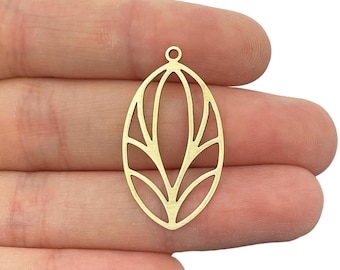 2pcs Raw Brass Oval Flower Charm, Oval Shape Pendant, Geometric Earrings, Brass Connector Earring Charms Jewelry Findings RW-2205