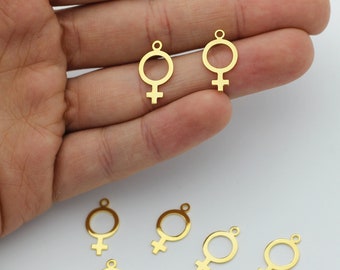 6x 24k Gold Plated Female Symbol Charm, Gold Venus Symbol Necklace Pendant, Feminist Jewelry, Gender Symbol Charm, Jewelry Making Supplies