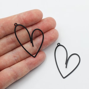 Black Plated Heart Charm, Open Heart Charm Pendant, Jewelry Making Accessories, Laser Cut Earring Necklace Charms P-2012