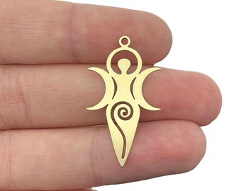 2pcs Raw Brass Fertility Goddess Charm, Goddess Pendant, Moon Goddess Charm Findings, New Mother Charm, Pagan Wicca Witch Charms RW-2219
