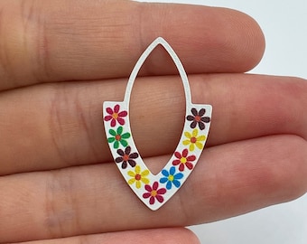 2pcs Floral Earring Charm, Almond Shaped Earring Connector Charm, Painted Flower Charm, Resin Polymer Clay Earrings Charm PTD-1044