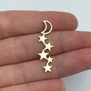 6pcs Raw Brass Crescent Moon and Stars Charm, Brass Moon Connector, Earring Charms Findings, Laser Cut Jewelry Making Supplies RW-1791