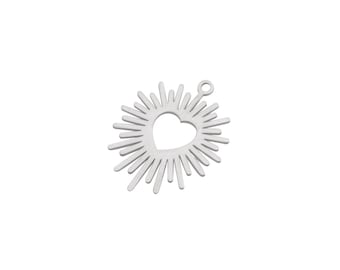 Breloque coeur en acier inoxydable, Breloque coeur en rayon de soleil, Connecteurs de boucle d'oreille en acier, Breloques pour boucles d'oreilles, Accessoires de fabrication de bijoux découpés au laser STL-4020