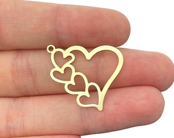 Raw Brass Heart Charm, Brass Open Heart Bezel, Laser Cut Brass Jewelry Supplies, Brass Connectors, Outline Heart Pendant RW-2203
