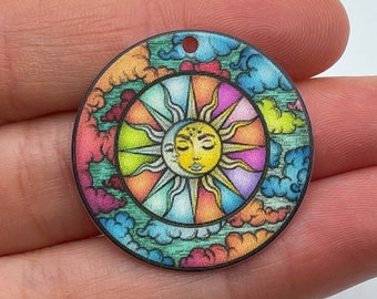 2pcs Colored Stainless Steel Sun Charm, Sun Pendant, Sun and Moon Charm, Celestial Psychedelic Hippie Bohemian Sun and Moon Charm PTD-1021