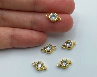 6x9mm 24k Shiny Gold Plated CZ Micro Pave Stone Charm, Round Cubic Zirconia Charm , Single Stone Pendant, Mini Cubic Zirconia Charm CZ-1002