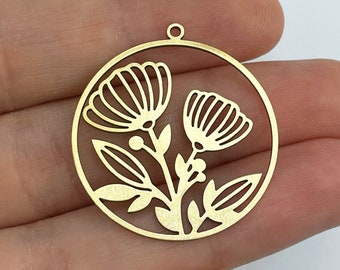 2 stücke Roh Messing Blume Charme, Runde Blume Charme Anhänger, Roh Messing Ohrring Zubehör, Laser Cut Schmuck Liefert, Messing Anhänger RW-1548
