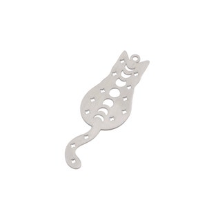 Stainless Steel Cat Charm, Moon Phases and Stars on Cat Charm, Steel Earring Findings, Animal Pendant, Jewelry Supplies STL-4039