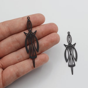 Black Plated Geometric Charm, Stainelss Steel Art Deco Charm, Steel Earrings Findings, Steel Pendants, Laser Cut Jewelry Supplies P-1551