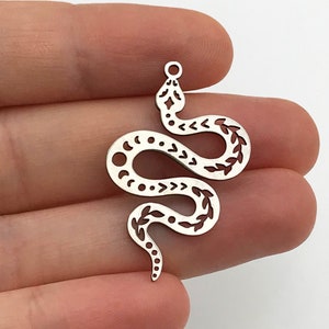 2pcs Stainless Steel Snake Charm, Snake Pendant, Snake Earring Charm, Moon Phases on Snake Charm, Laser Cut Jewelry Making Supplies STL-3184