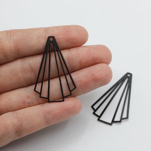 Black Plated Earring Charm, Geometric Fan Shaped Earring Charm, Steel Rhombus Charm, Earring Connectors, Laser Cut Steel Earrings P-1489