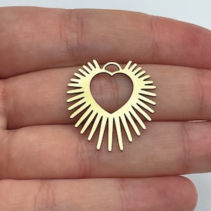 6pcs Raw Brass Heart Charm, Brass Sun Charm, Brass Earring Charms, Laser Cut Jewelry Making Supplies, Brass Connectors 25x26x0.80mm RW-1855