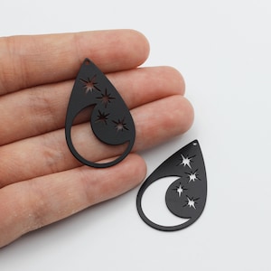 Black Plated Moon Charm, Crescent Moon Stars Charm Pendant, Drop Crescent Moon North Star Earring Charm, Jewelry Making Supplies P-1075