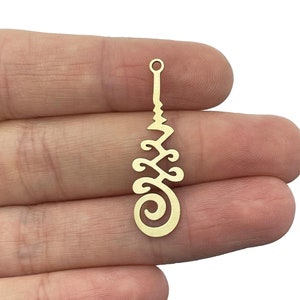 May include: Gold-colored metal charm with a detailed, intricate design. The charm features a spiral at the bottom and a series of connected loops extending upwards. The charm has a small loop at the top for attaching to jewelry or other crafts.