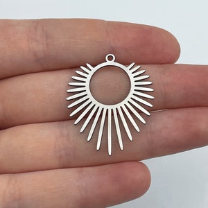 Stainless Steel Sun Charm, Steel Earring Connectors Charms, Sunshine Charm, Steel Round Charm, Laser Cut Jewelry Making Supplies STL-3851