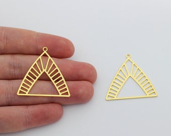 24K Shiny Gold Plated Triangle Charm, Geometric Earring Charms, Geometric Triangle Connector, Gold Plated Jewelry Findings GLD-1931